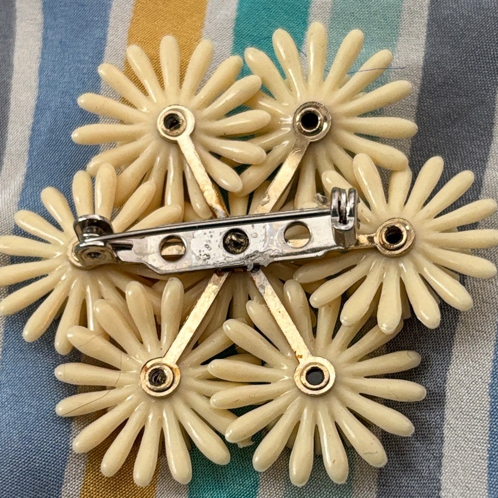 Celluloid?Cream Floral Brooch View 6